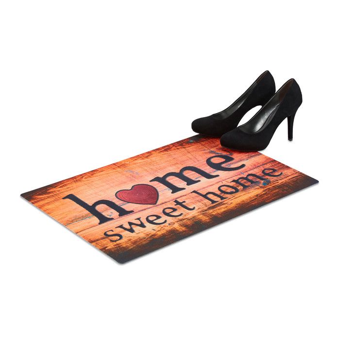 Relaxdays Paillasson Home Sweet home tapis d’entrée bienvenue résistant antidérapant 60x40 cm, coloré