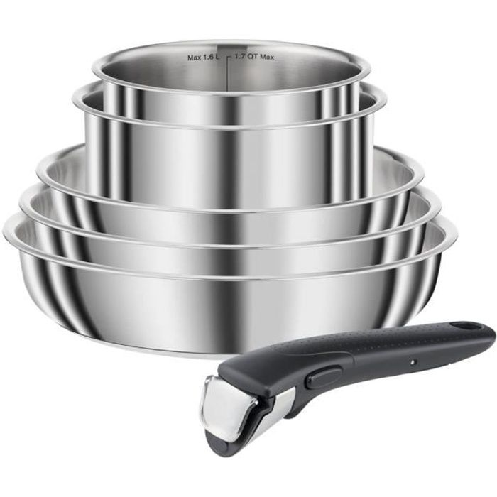 SEB L653S604 Batterie de cuisine 6 pièces COMPACT - Tous feux dont induction - Inox