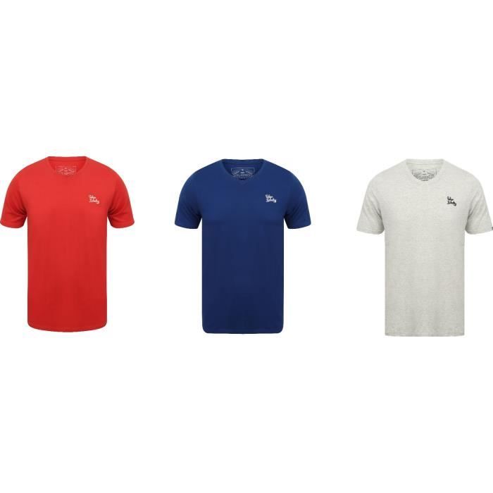Tokyo Laundry Pack de 3 T-shirts col V rouge / blanc / bleu logo poitrine