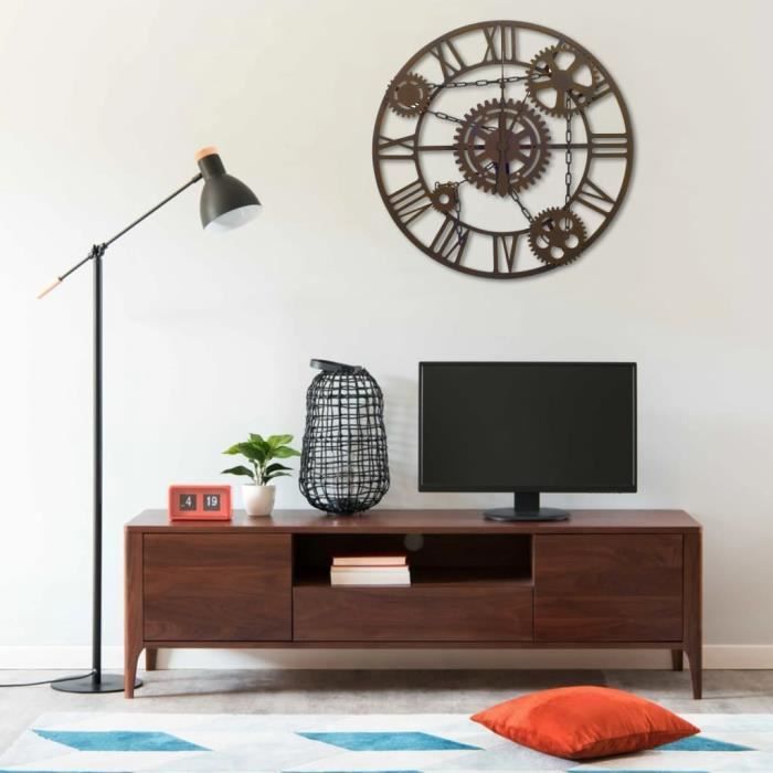 PET Horloge murale Noir 80 cm Métal #2