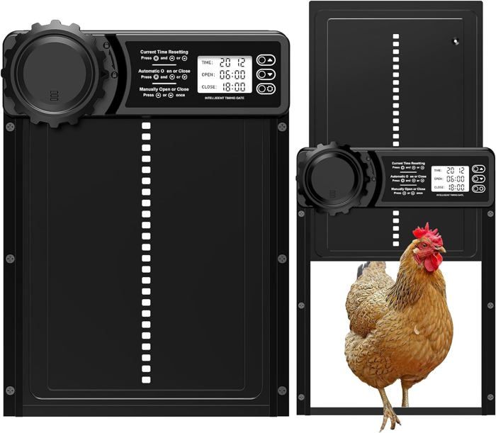 Comparer les prix de Porte Poulailler Automatique Batterie avec Écran LCD Programmable Étanche, Porte Automatique en Aluminium avec Minuterie