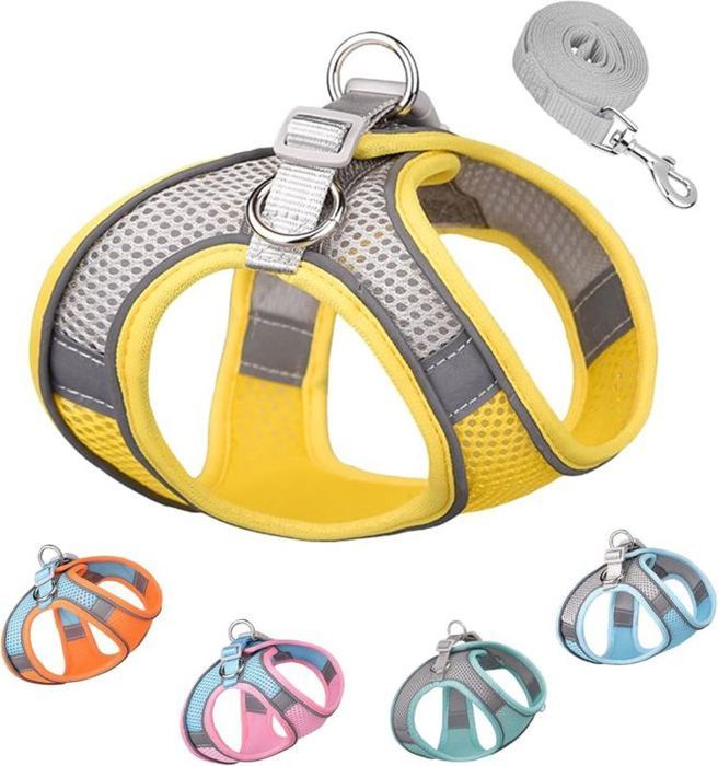 Comparer les prix de Harnais pour chien de petite et moyenne taille, facile à mettre en maille souple, ensemble harnais et laisse, L, jaune