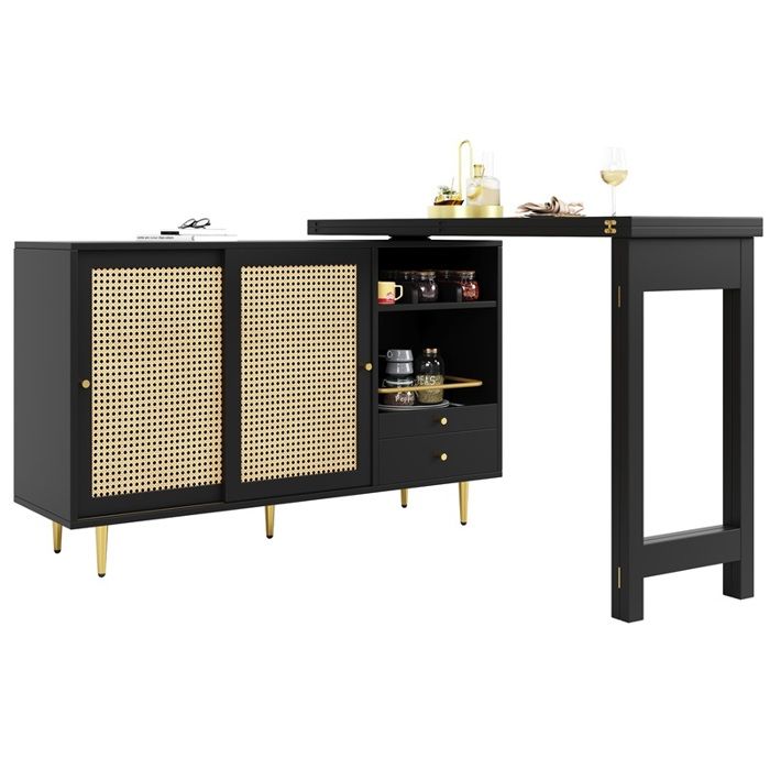 Table Verticale Pivotante À 360° Table De Salle À Manger Extensible Meubles De Bar Ilot Central Cuisine Avec Rangement Noir Table Verticale Pivotante À 360° Table De Salle À Manger Extensible Meubles De Bar Ilot Central Cuisine Avec Rangement Noir