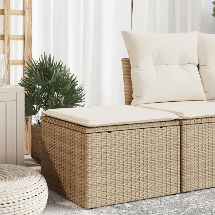 vidaXL Tabouret de jardin avec coussin Résine tressée - vue 7