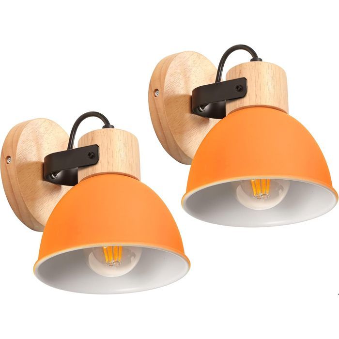 iDEGU 2x Rétro Lampe Murale Industriel Spot LED 15cm Applique Murale en Bois Fer Design Vintage E27 Éclairage Murale