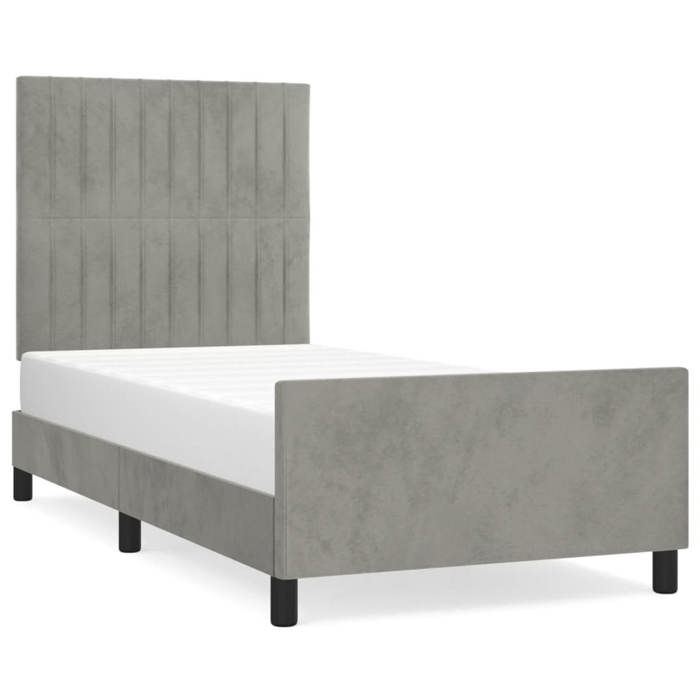 Cadre de lit Simple - Tête de lit - gris clair 90x190 cm - L193 x P93 x H128 cm - Velours 100% polyester
