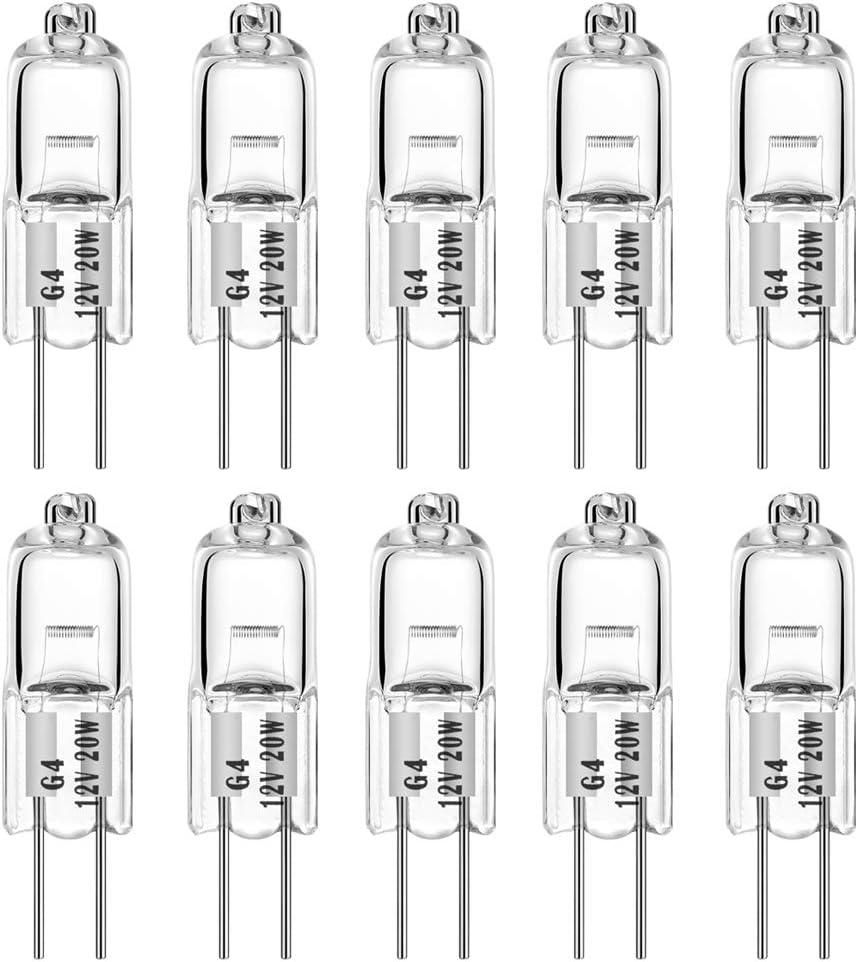Ampoules halogènes G4 20W 12V T3 JC Type 2 broches de remplacement de la base pourmeuble Puck Light Track Lighting Dimmable-10pcs