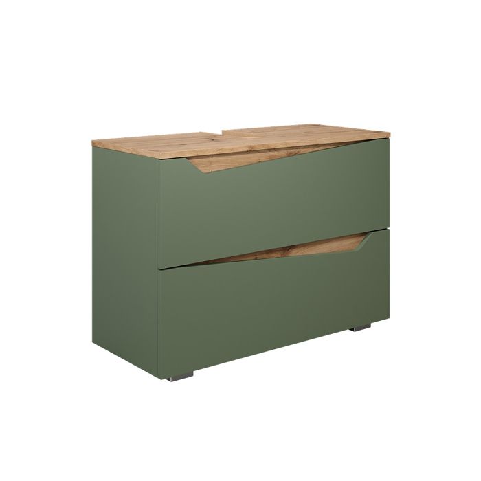 Meuble sous vasque simple Marelle 80x57.5cm avec 2 tiroirs Vert/Chêne Artisan Vicco 57334