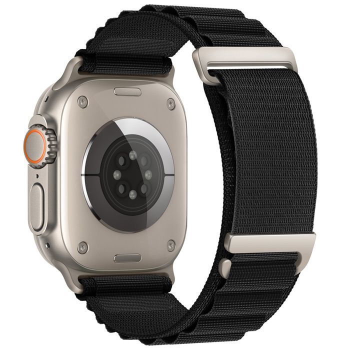 Stravo Bracelet New Alpine Loop Nylon Sport Respirant Ajustable pour Apple Watch 42/44/45/46/49mm Series 4-11 SE Ultra - Noir
