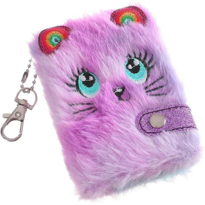Ruzister Mini Carnet De Notes Peluche Chat - Journal Intime Cadeau Pour Filles 6-8 Ans, Rose Coloré Avec Pendentif