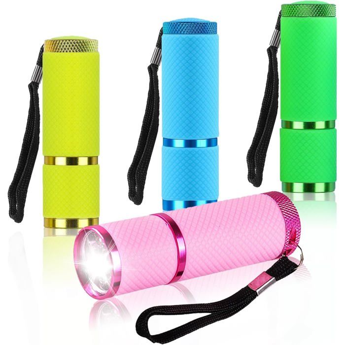 Lot de 4 mini lampes de poche 9 LED et lampe de poche à main de couleurs assorties(lumière blanche)