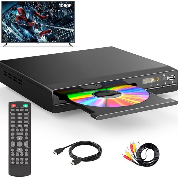 Lecteur DVD pour TVLecture MultirégionaleLecteur DVD HDMI 1080PCD Player avec MP3 et USBCâble HMDI/RCA et Télécommande Inclus