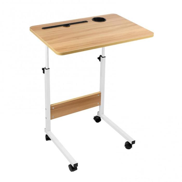 SUPFINE Table d’appoint Hauteur Réglable 360 ° pivotant Bout de Canapé avec Fente pour Téléphone et Tablette 60×40cm