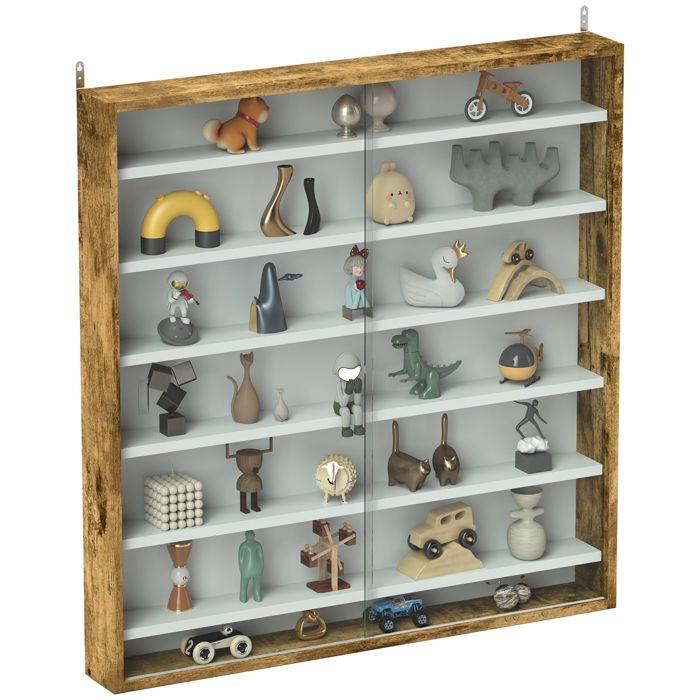 Vitrine pour collection - HOMCOM - 6 étagères réglables en hauteur et 2 portes coulissantes en verre - 80 x 9 5 x 83 cm - marron