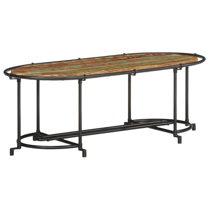 Table basse en bois massif de récupération - GKO - 110x55x40 cm - Marron et noir - Bois de récupération - Fer