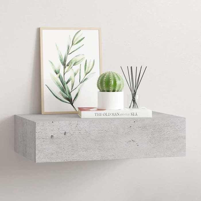 Étagère murale à tiroir - vidaXL - Gris béton - 40x23 5x10 cm - MDF et métal - Tiroir 29 5x18x5 5 cm - Charge max 10 kg