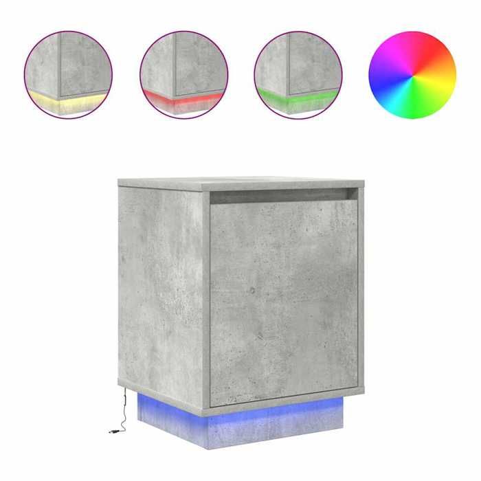 Tables de chevet avec lumières LED - GKO - Gris béton - 38x34x50 cm - 2 pièces - Bois dingénierie - Lampes LED RVB