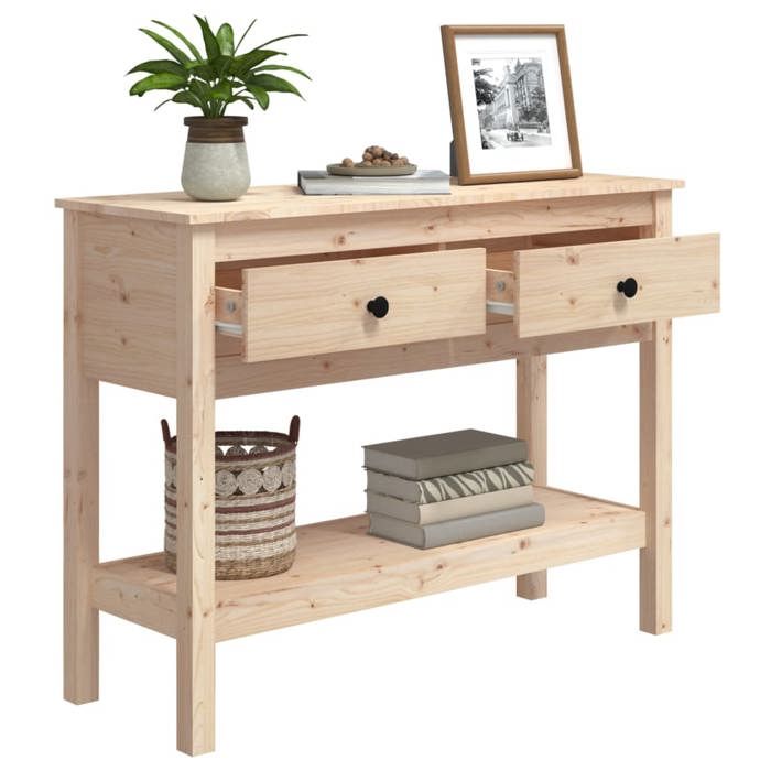 Brun Table console - CLARENCE - Meuble couloir - 100x35x75 cm - Bois massif de pin CC660