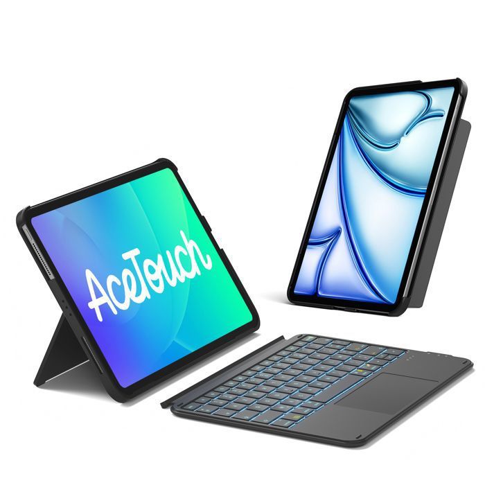 Inateck Clavier pour iPad 10e/11e A16 Air 11 M4/M3/M2 Détachable Léger avec Pavé Tactile Rétroéclairage 7 Couleurs AZERTY
