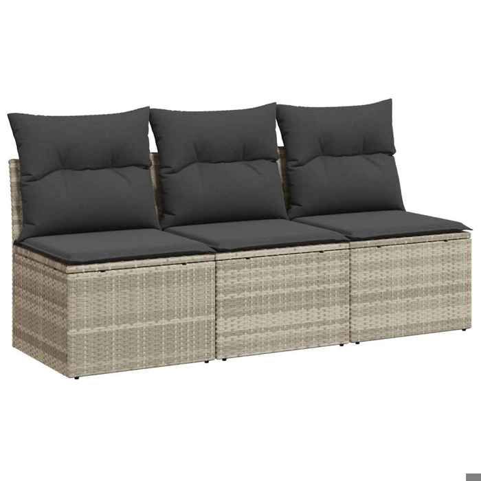 （SOLDES Dété）Canapé de jardin - SHIELD Canapé dextérieur - Pour jardin - et coussins 3 places gris clair résine tressée 1417878