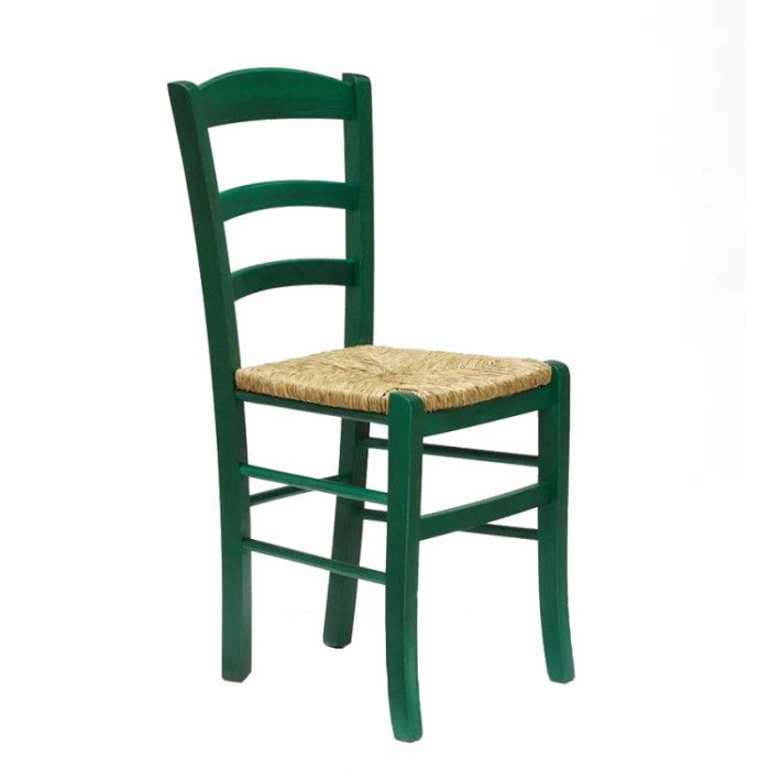 Chaise en Bois et Paille Colorée Rustique Salle à Manger et Cuisine - Verte