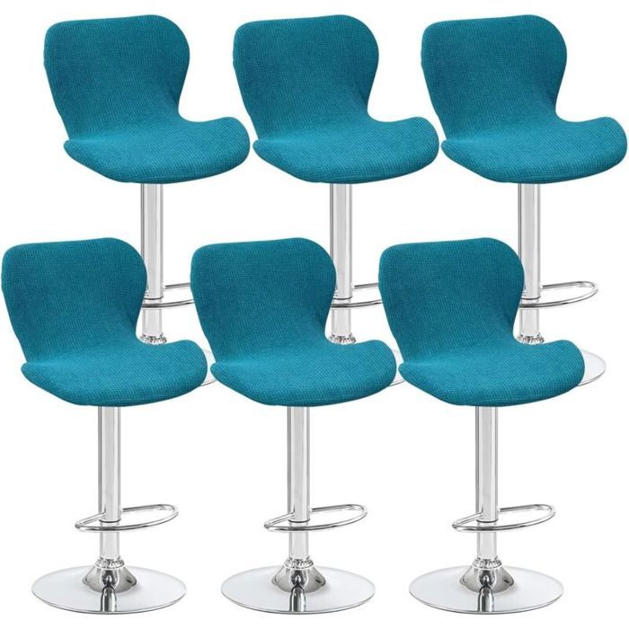 Housses de tabouret - Unbrand - Lot de 6 - Bleu paon - 40x30x30 cm - Pivotant incurvé - Pour chaise de bar à dossier bas