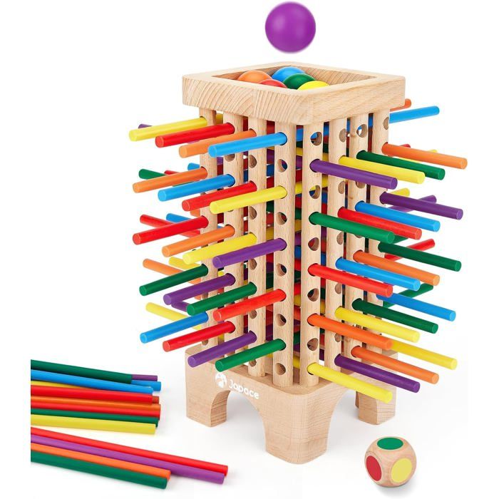 Jeu Montessori Jeu de Société en Bois 42 Bâtons en Bois Colorés Jeux de Dés Mathématiques Jouets Éducatifs 3 4 5 6 Ans