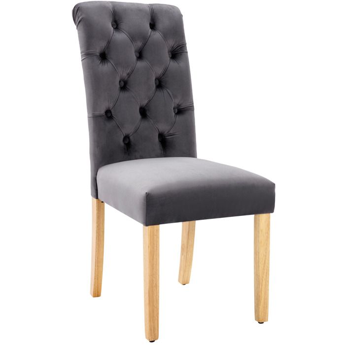 Lot de 4 chaises de salle à manger en velours gris dossier capitonné pieds en chêne