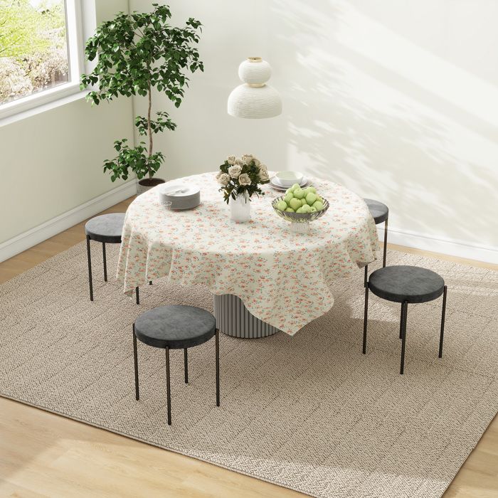 Tabouret de cuisine (lot de 4) - Empilable - Revêtement aspect velours gris foncé - Cadre acier - Assise rembourrée