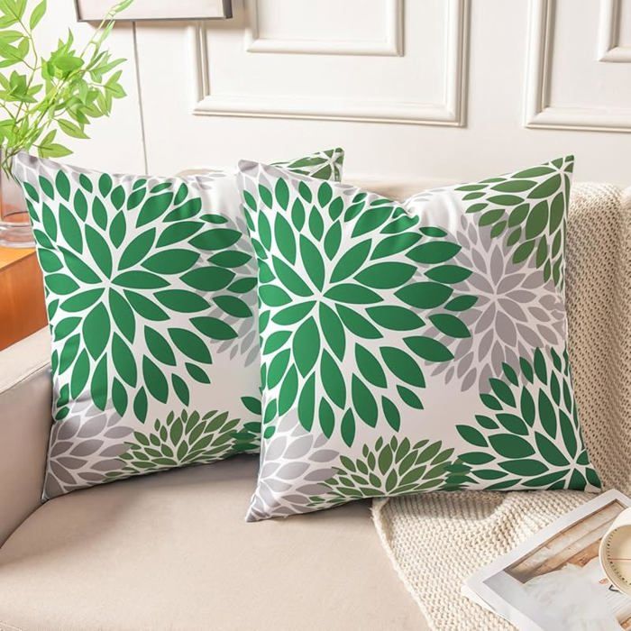 Miuyunya Housses de Coussin Canapé Vert Sauge Floral 40x40 Housse Coussin Velours Décoratif Moderne 40 x 40 cm (Lot de 2) Vert Sauge