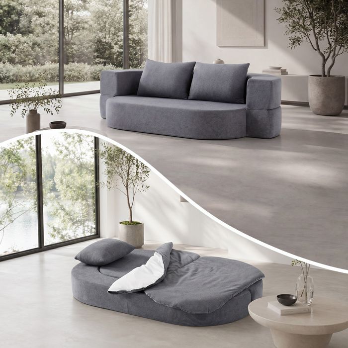 Canapé 2 places –TOPESCT– Pliable – 2 coussins – Mise en page flexible – pour le salon et la chambre– gris–200cm