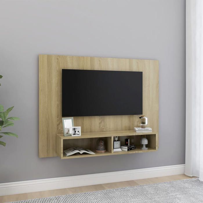 Meuble TV mural - vidaXL - meuble TV suspendu - Bois dingénierie - Chêne sonoma - 120 x 235 x 90 cm - compartiments ouverts umi72s