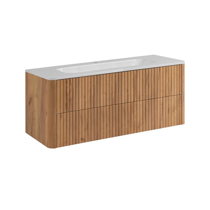Meuble sous vasque - Meuble de salle de bain 120 (Chêne craft) - Vasque en résine minérale incluse - 2 tiroirs - Suspendu
