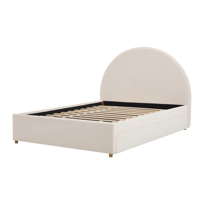 Lit avec tiroir gigogne 140 x 190 cm - Tissu bouclette – Crème – LIRIMO