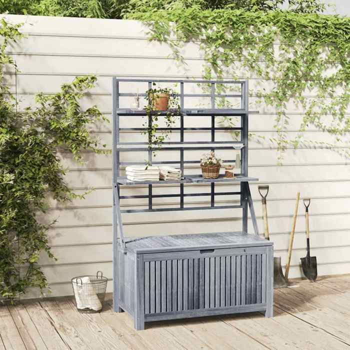Gris Boîte de rangement avec treillis Gris 99x55x160cm Acacia solide - Meuble de balcon LV51350
