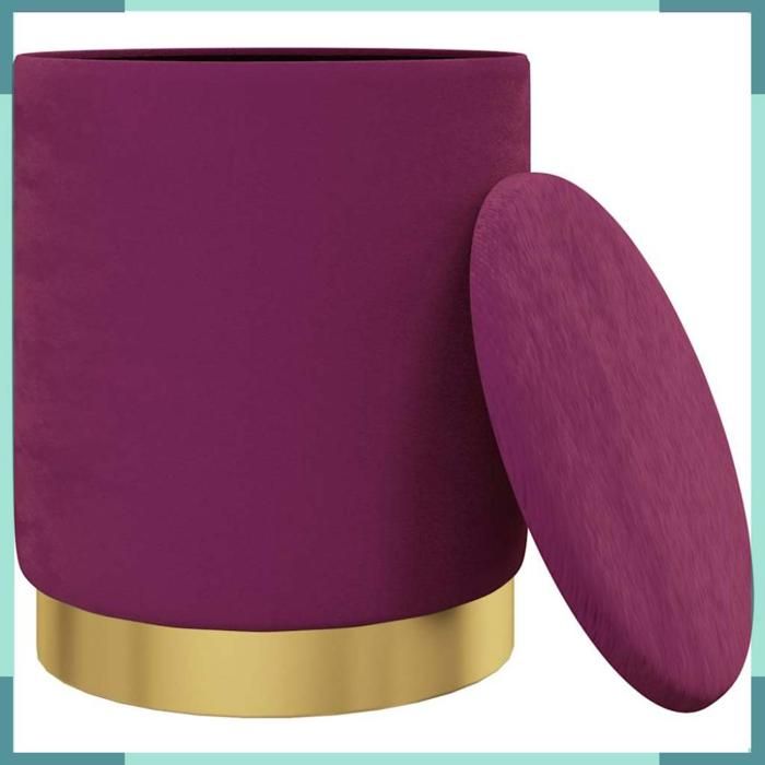 Tabouret de rangement - 340288 - Violet - Velours - Rond 31 x 37 cm