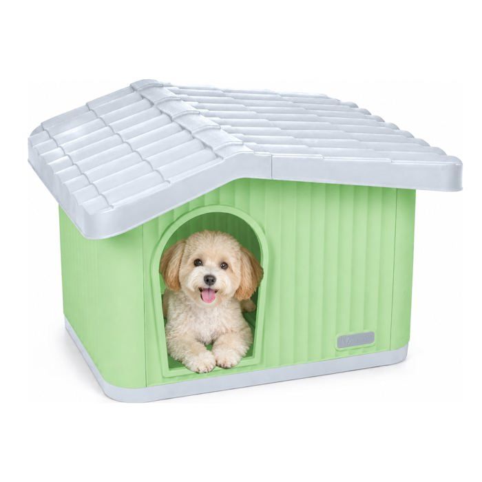 VOUNOT® Maison pour chat chien niche en plastique imperméable 60x51x41cm - Toit incliné amovible - Extérieur et intérieur - Vert VOUNOT® Maison pour chat chien niche en plastique imperméable 60x51x41cm - Toit incliné amovible - Extérieur et intérieur - Vert