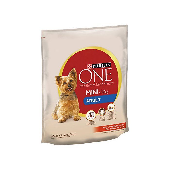 Croquettes pour petits chiens adultes - PURINA ONE - Mini/Small inf. à 10 kg - Bœuf & riz - 8 x 800 g - Soutien immunitaire