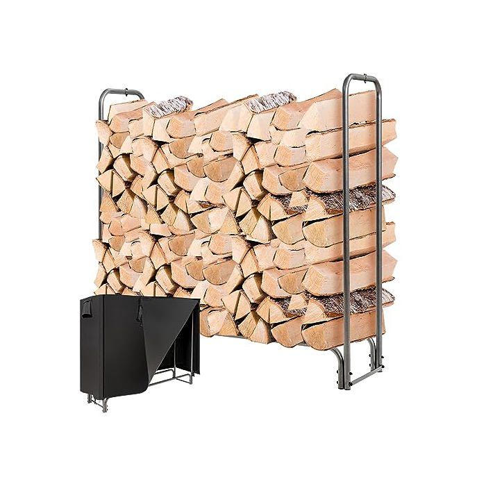 Range Bûche Extérieur avec Housse PVC Imperméable Abri Bûche Rangement Bois 36-61cm de Long Porte-bûches Abris Bois pour Cheminée