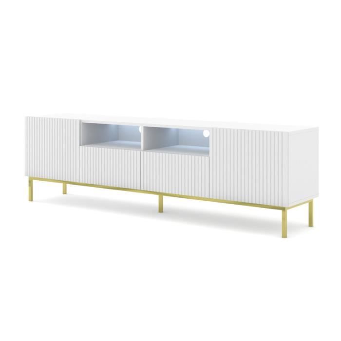 Meubles TV - AC-Déco - Meuble TV à 2 portes + 2 tiroirs avec cadre doré Ravenna - Blanc mat - L 200 cm Meubles TV - AC-Déco - Meuble TV à 2 portes + 2 tiroirs avec cadre doré Ravenna - Blanc mat - L 200 cm