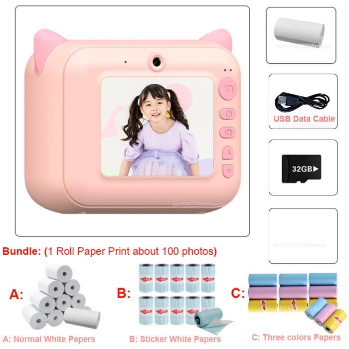 Camera Impression Thermique Noir Et Blanc Appareil Photo Pour Enfant - ROSE - 2,4 Pouces - Impression Instantanée - 32G - 4 Rouleaux De Papier Leap Move Vtech