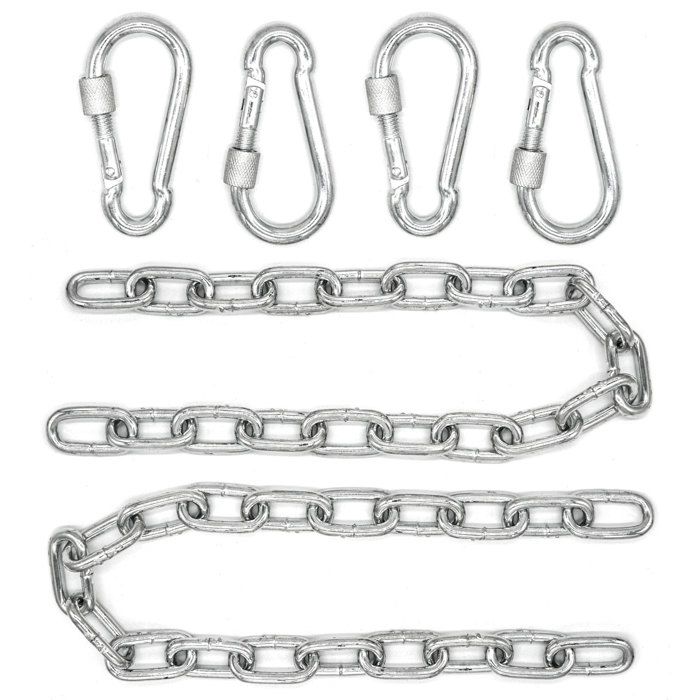 Lot de 2 chaînes de chaise suspendues, en acier inoxydable SUS304 avec 4 mousquetons SUS304 pour intérieur et extérieur, solides et robustes, 53,3 cm