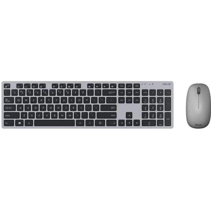 Clavier et souris sans fil ASUS W5000 – Gris et noir – AZERTY – 24 GHz – Traqueur optique – 1600 dpi
