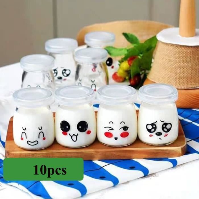Pot de Yaourt - FLLIBERTE - Emoticone - Verre hermétique - 100ml - 10 pièces
