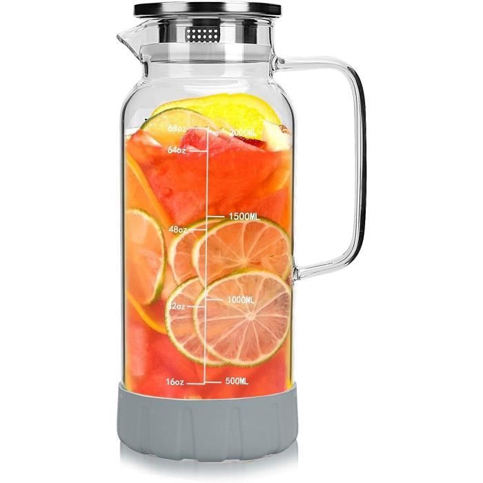 Carafe En Verre Argon 1,2 L Avec Couvercle – Set De 4, Pour Eau, Vin, Thé Glacé, Design Minimaliste