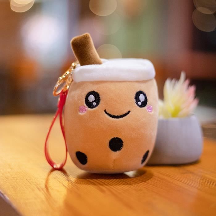 Yuanyan brun - 10 cm - Porte-clés mignon Bubble Tea pour filles et garçons,  Pendentif en peluche douce, Décor
