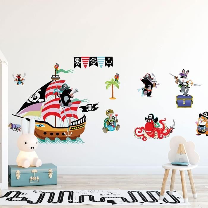 Stickers Muraux Enfants - Decoration Chambre Bébé - Sticker Mural Chambre  Enfant - Autocollant Mural Animaux Pirates À La Con[J2346] - Cdiscount  Maison