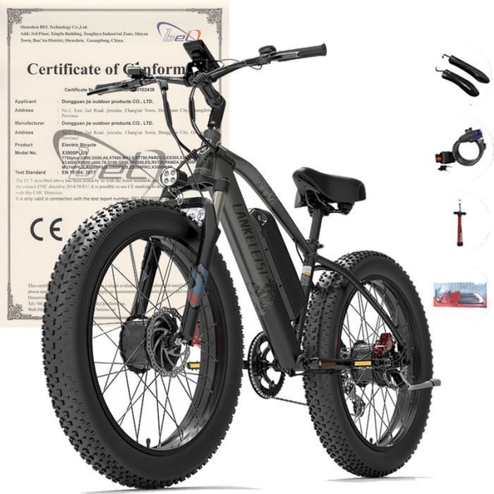 Vélo Électrique tout-terrain -Moteur double 2000W - Batterie SAMSUNG 48V20ah - Pneus 26*4.0 pouces -gris