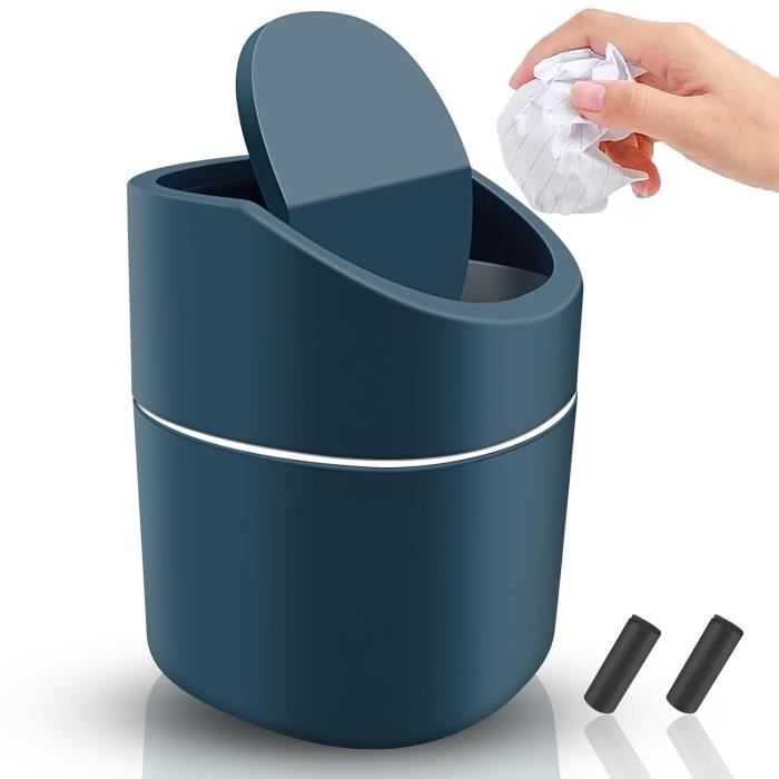 Mini poubelle de table avec couvercle avec 3 rouleaux de sacs poubelle 