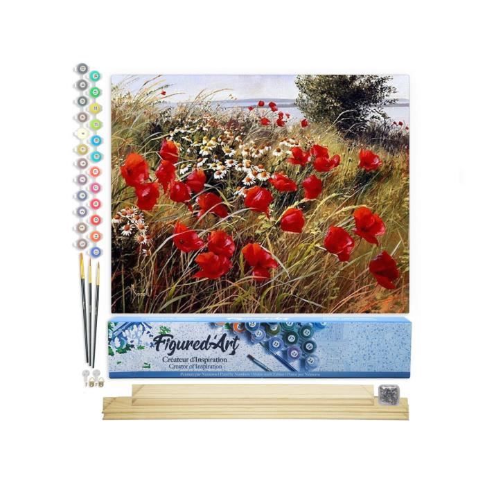 Peinture Par Numéro Adulte Figured'Art - Motif Visage Et Fleurs 40x50cm - Kit Complet Loisir Créatif